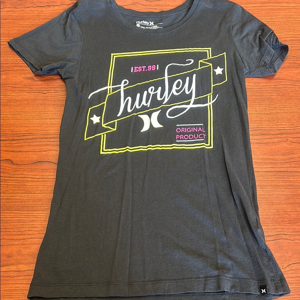 Hurley womens Tee - Black with Neon Accents